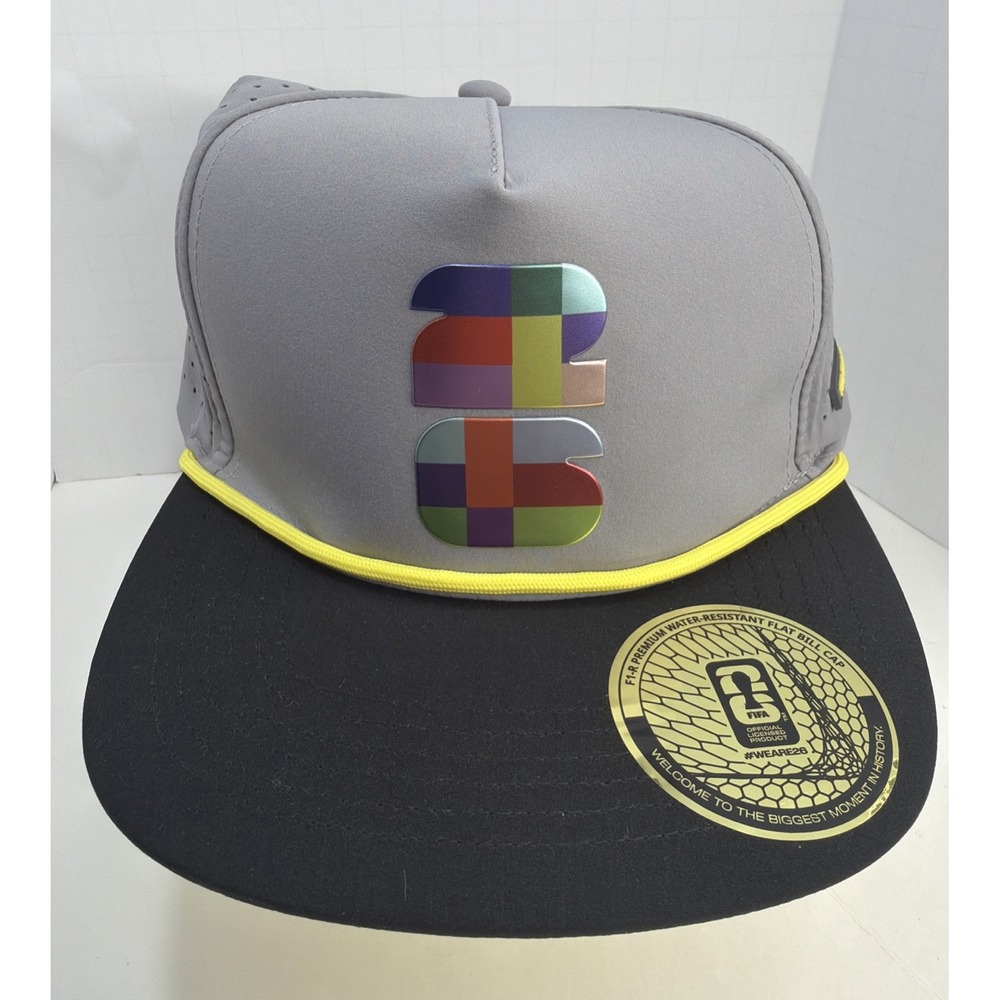 FIFA World Cup 2026 F1-R Gray Black Flat Bill Snapback Hat Water Resistant NWT